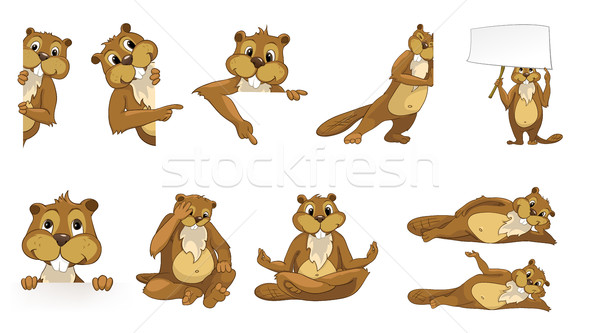Vector set of cute beavers illustrations. Stock photo © RAStudio