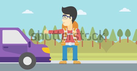 Young woman hitchhiking vector illustration. Stock photo © RAStudio