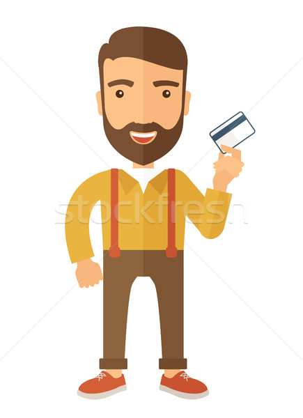 Geschäftsmann halten Kreditkarte glücklich Hipster Stock foto © RAStudio