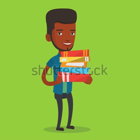 Stock photo: Man holding pile of books vector illustration.