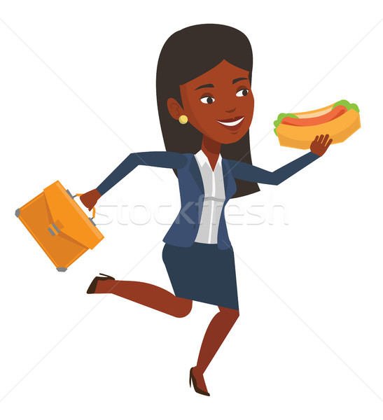 Business woman eating hot dog vector illustration. Stock photo © RAStudio