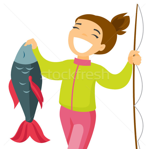 Weiß halten Fisch glücklich stolz Stock foto © RAStudio