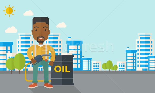 Stock fotó: Afrikai · üzletember · olaj · konzerv · pumpa · áll