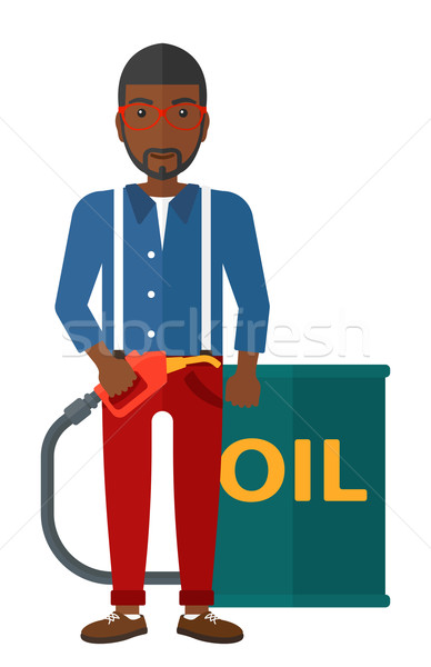 Mann Öl kann Füllung Düse stehen Stock foto © RAStudio