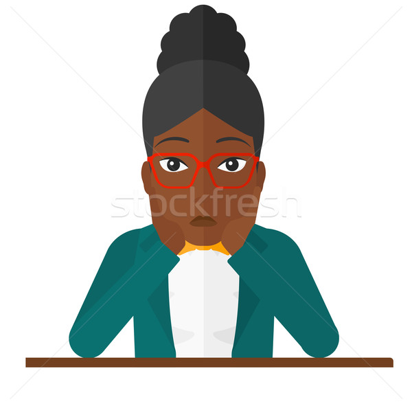 Kadın kafa umutsuz hayal kırıklığına uğramış oturma tablo Stok fotoğraf © RAStudio