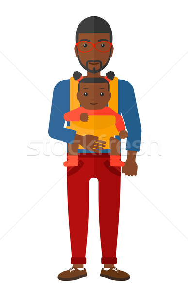 Stock photo: Man holding baby in sling.