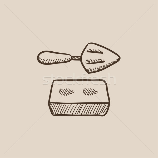 Spatula with brick sketch icon. Stock photo © RAStudio
