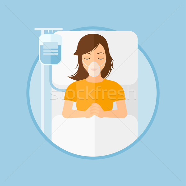 患者 病院用ベッド 酸素マスク 若い女性 女性 医療処置 ストックフォト © RAStudio