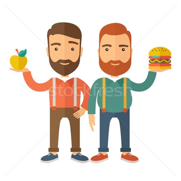Two businessmen comparing apple to hamburger. Stock photo © RAStudio