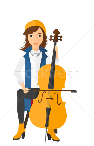 Foto stock: Mulher · jogar · violoncelo · vetor · projeto · ilustração