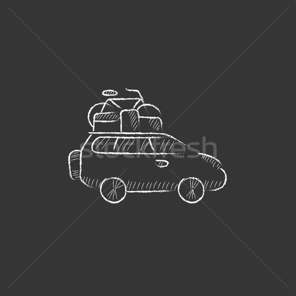 Car with bicycle mounted to the roof. Drawn in chalk icon. Stock photo © RAStudio
