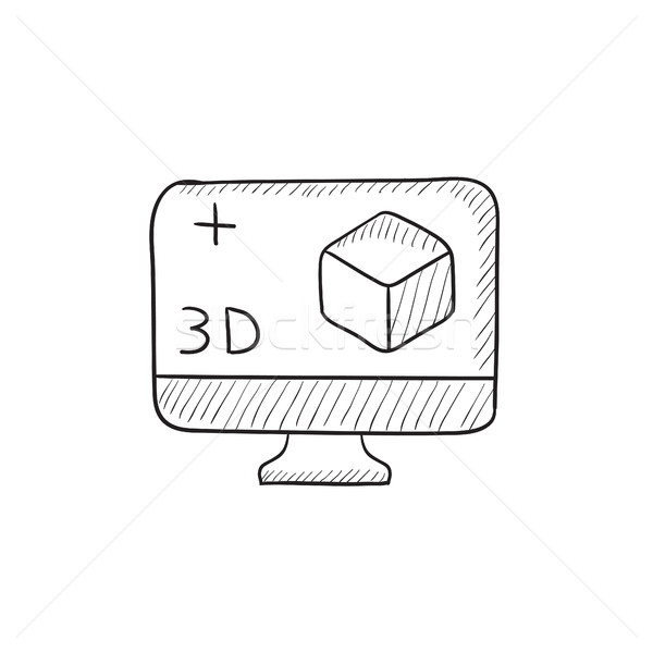 Stok fotoğraf: Bilgisayar · monitörü · 3D · kutu · kroki · ikon · vektör