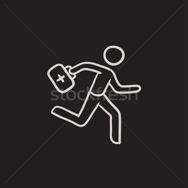 Sanitäter läuft erste-Hilfe- Skizze Symbol Stock foto © RAStudio