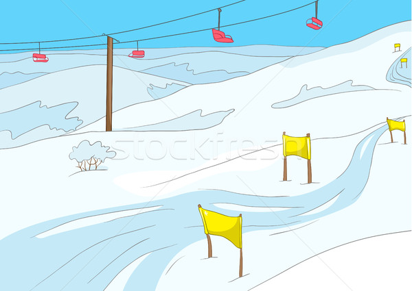 Stock photo: Cartoon background of ski resort.