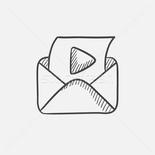 Stock photo: Envelope mail with play button sketch icon.