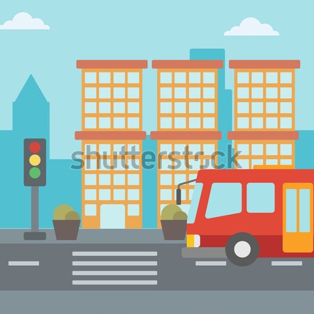 Nowoczesne miasta czerwony autobus przejście dla pieszych światłach Zdjęcia stock © RAStudio