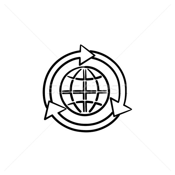 Stock photo: Globe in circular arrows hand drawn sketch icon.