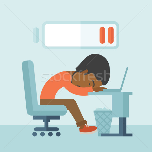 Employee Fall Asleep At His Desk Vector Illustration C Rastudio