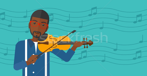 Homme jouer violon bleu notes de musique vecteur [[stock_photo]] © RAStudio