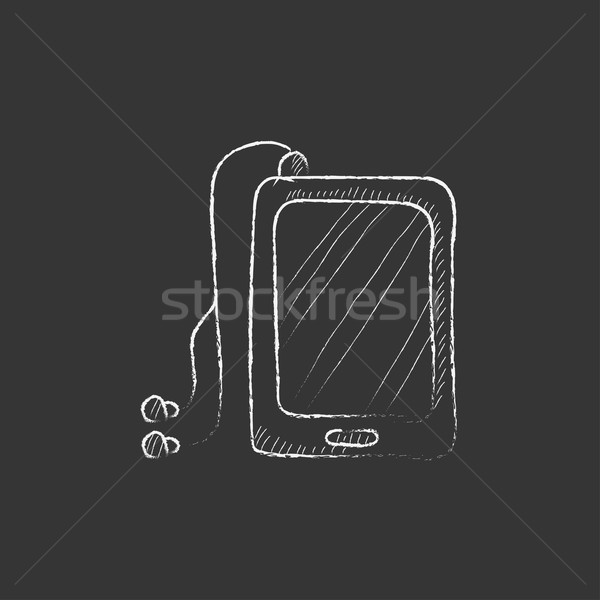 Tabletta fejhallgató rajzolt kréta ikon kézzel rajzolt Stock fotó © RAStudio