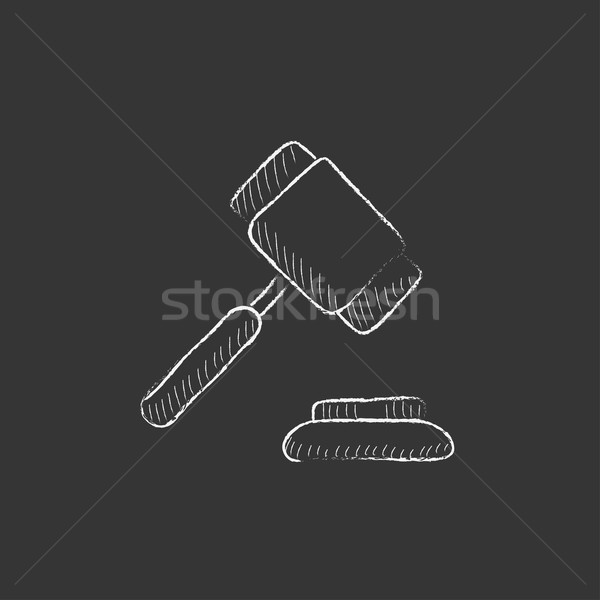 Enchères marteau craie icône dessinés à la main Photo stock © RAStudio