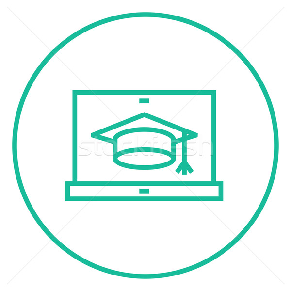 Laptop with graduation cap on screen line icon. Stock photo © RAStudio