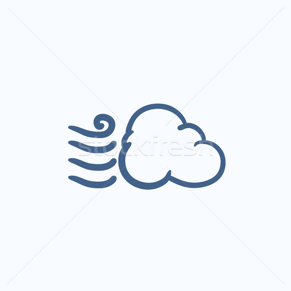 [[stock_photo]]: Venteux · nuage · croquis · icône · vecteur · isolé