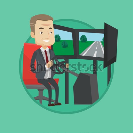 Man in virtual reality headset playing video game. Stock photo © RAStudio