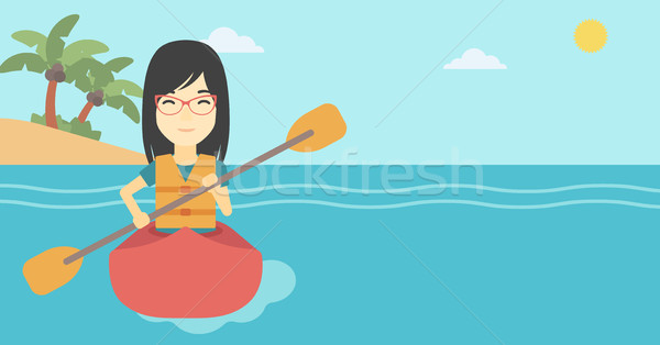 Kobieta jazda konna kajak asian sportowe morza Zdjęcia stock © RAStudio