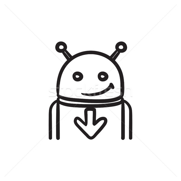 Stock photo: Android with arrow down sketch icon.