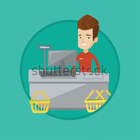 Cashier standing at the checkout in supermarket. Stock photo © RAStudio