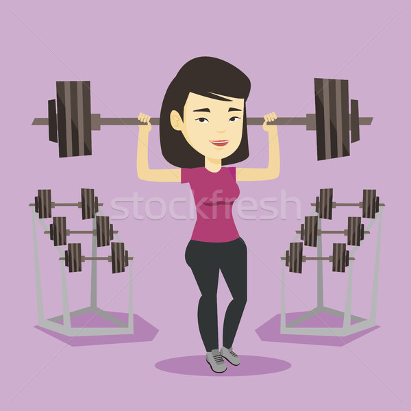 Stock photo: Woman lifting barbell vector illustration.
