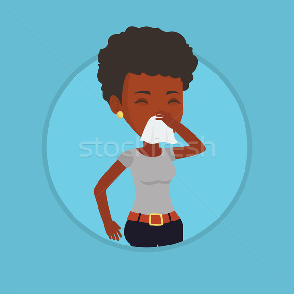 Jovem doente mulher assoar o nariz papel guardanapo Foto stock © RAStudio