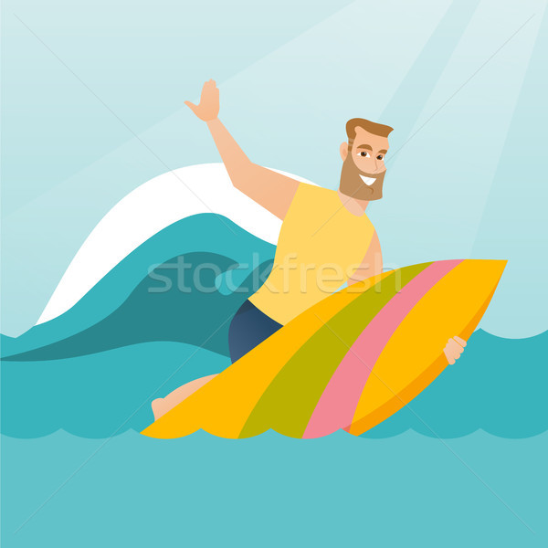 Young caucasian surfer in action on a surfboard. Stock photo © RAStudio
