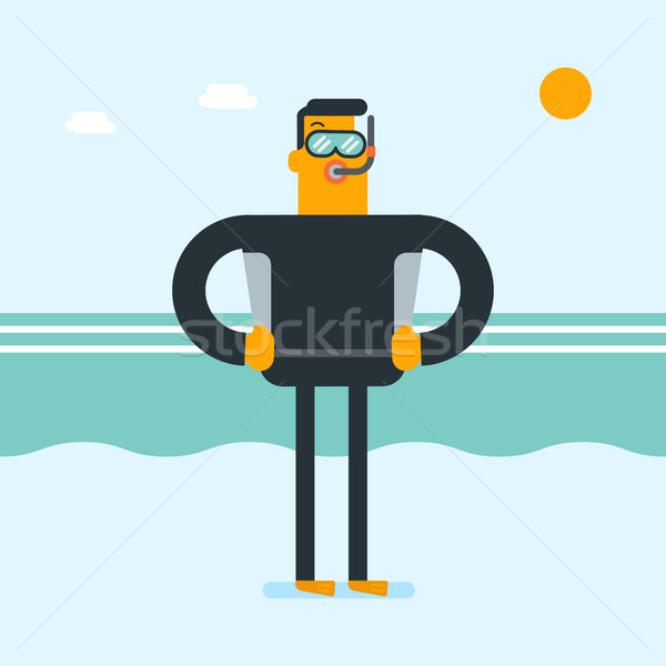 Young caucasian white scuba diver in diving suit. Stock photo © RAStudio