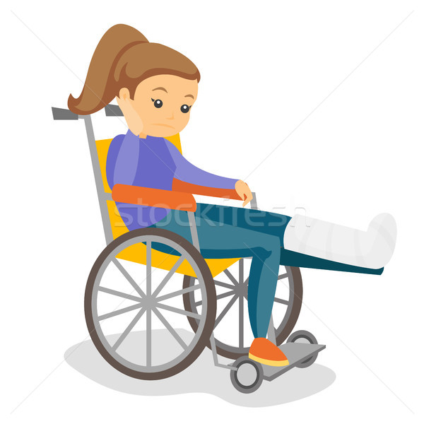 Kobieta złamana noga posiedzenia wózek młodych smutne Zdjęcia stock © RAStudio