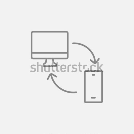 Synchronization computer with mobile device line icon. Stock photo © RAStudio