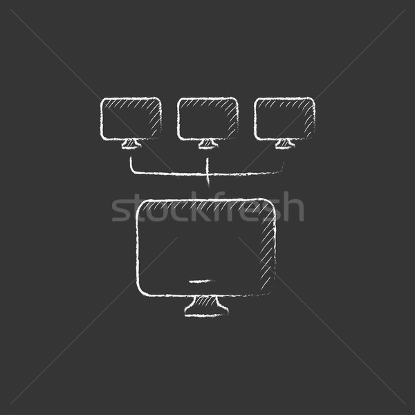 Stock photo: Computer network. Drawn in chalk icon.