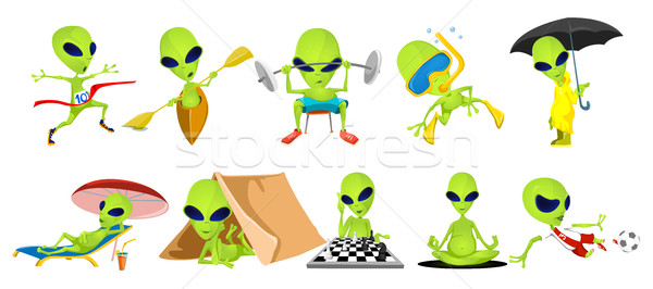 Vector set of green aliens sport illustrations. Stock photo © RAStudio