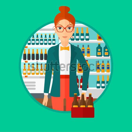 Mujer Pack cerveza supermercado pie alcohol Foto stock © RAStudio