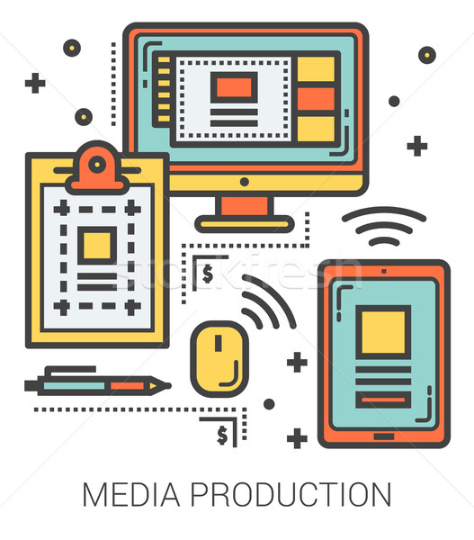 Los medios de comunicación producción línea infografía metáfora iconos Foto stock © RAStudio
