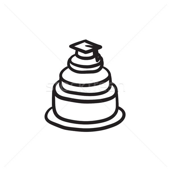 Graduation cap on top of cake sketch icon. Stock photo © RAStudio