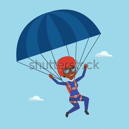 Young happy woman flying with parachute. Stock photo © RAStudio