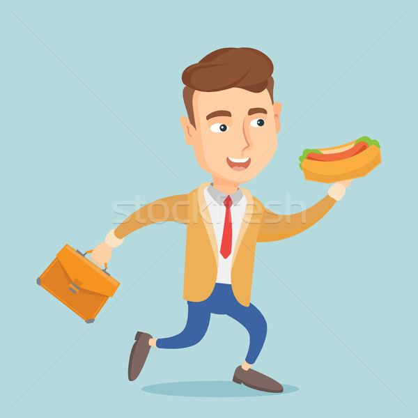Business man eating hot dog vector illustration. Stock photo © RAStudio
