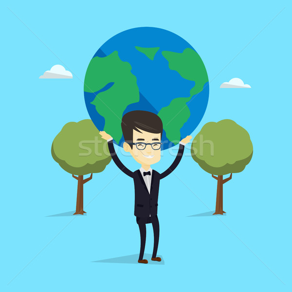 Business man holding globe vector illustration. Stock photo © RAStudio