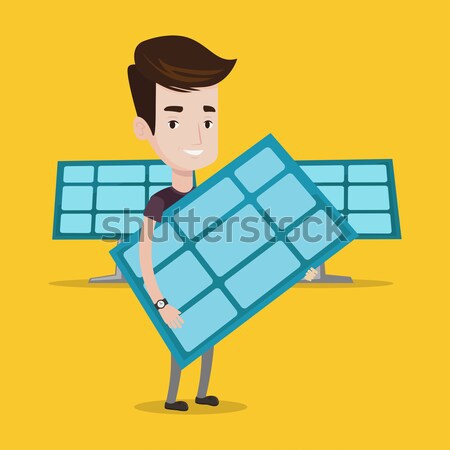 Man holding solar panel vector illustration. Stock photo © RAStudio