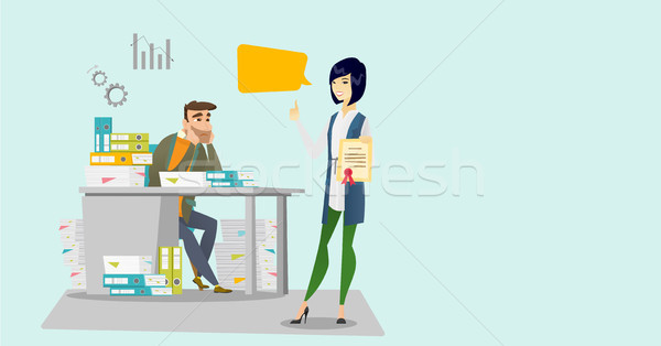 Tired office worker and employer with certificate. Stock photo © RAStudio
