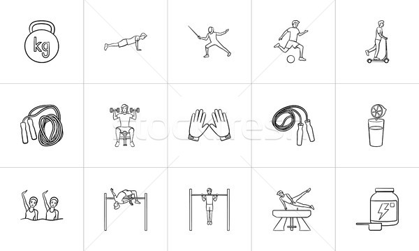 Sports and workout hand drawn outline doodle icon set. Stock photo © RAStudio