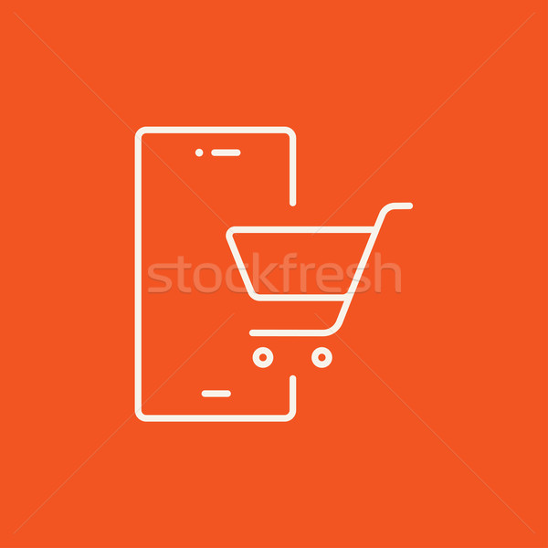 Foto stock: Compras · on-line · linha · ícone · telefone · móvel · carrinho · de · compras · tela
