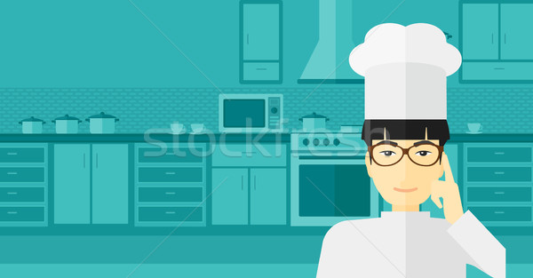 Küchenchef Hinweis Zeigefinger up asian heiter Stock foto © RAStudio